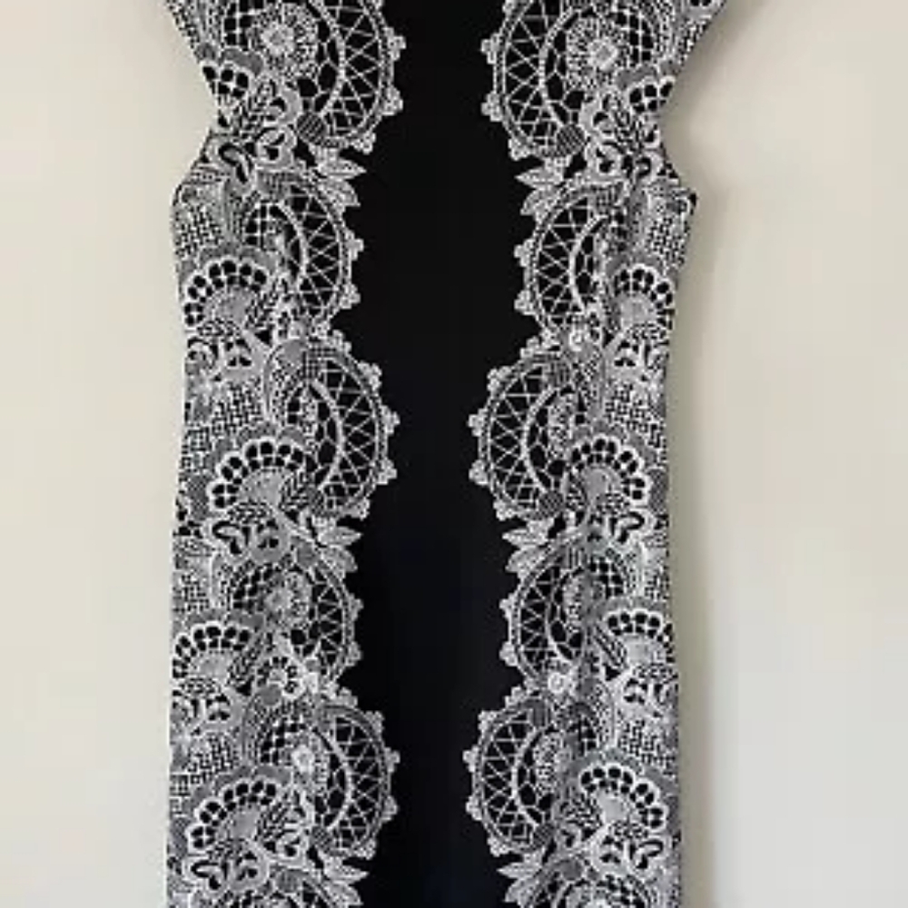 Alfani Black and White Sheath Midi Dress with Cap Sleeves